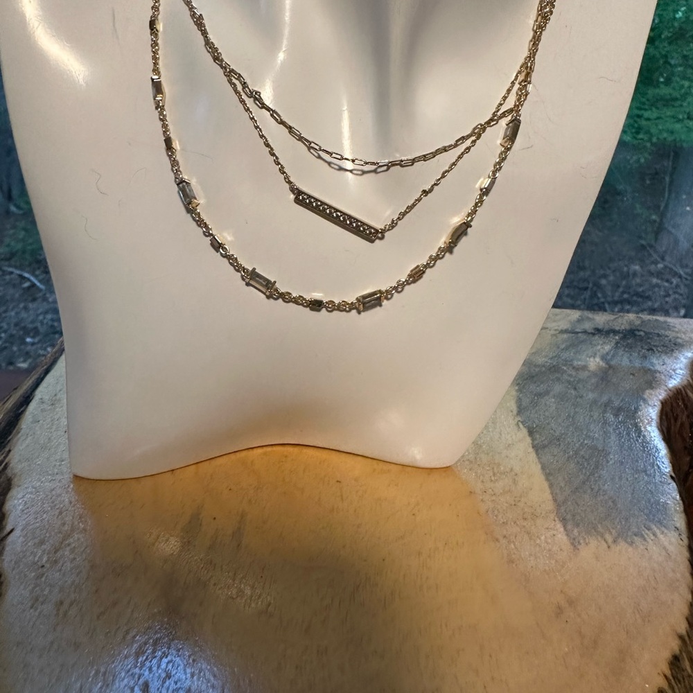 Kendra Scott Addison Multi Chain Necklace Gold Tone Rhinestone Signed Spring - Picture 2 of 16